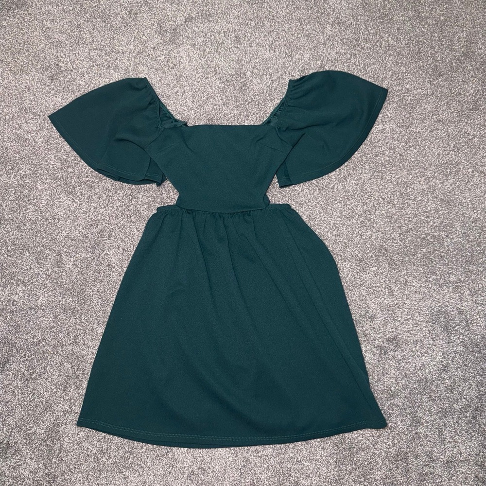 Altar'd State Women's Emerald Green Open Back Flutter Sleeves Mini Dress Size XS